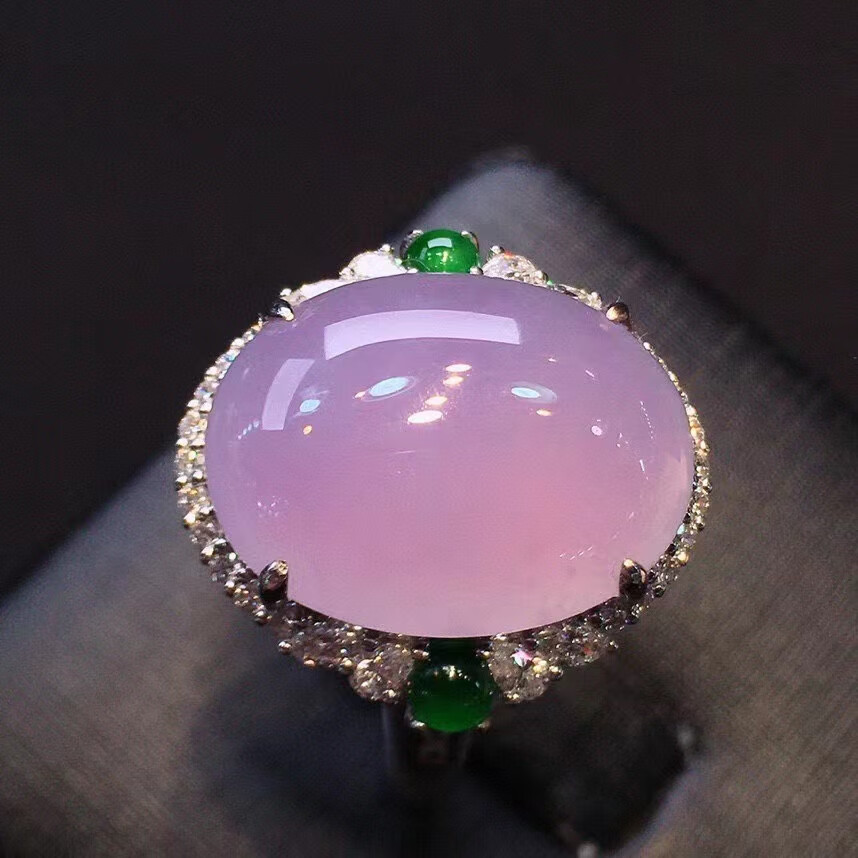 玉临门冰种紫罗兰翡翠蛋面戒指女18k金镶嵌钻石饱满圆润纯正a货紫罗兰