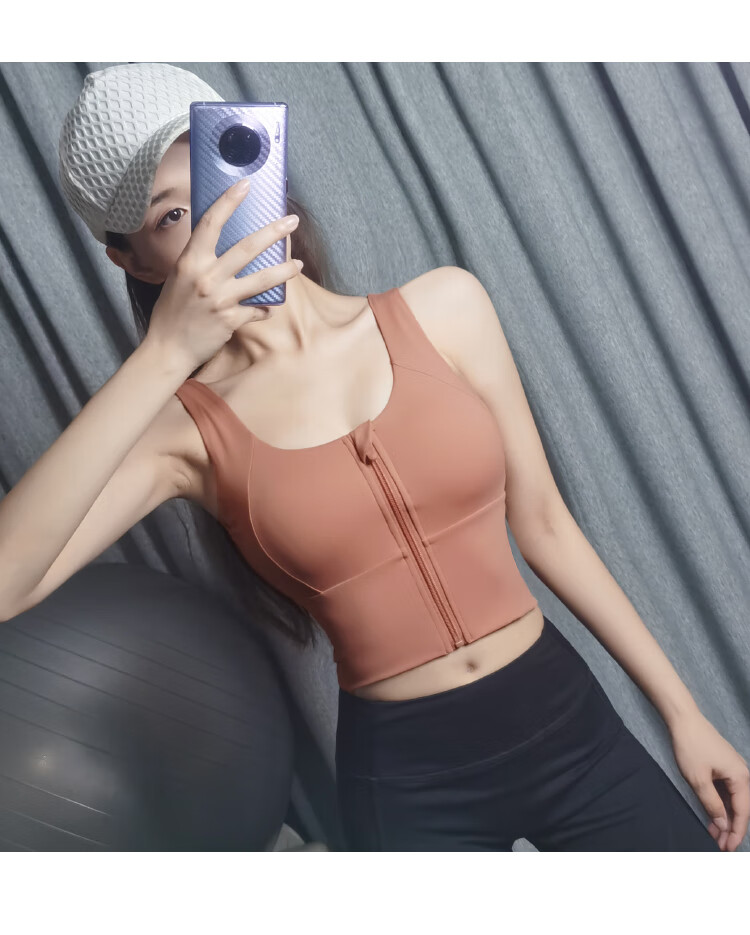 拉链运动内衣女防震跑步聚拢健身文胸定型防下垂瑜伽背心外穿 粉色 l