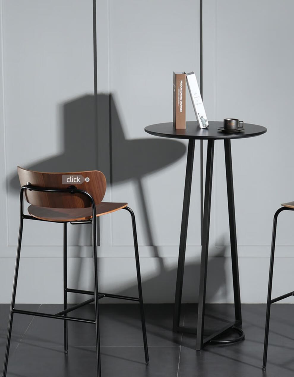 高脚桌铁艺简约现代小圆桌高脚家用阳台桌奶茶店桌椅 黑色 (φ60*h105