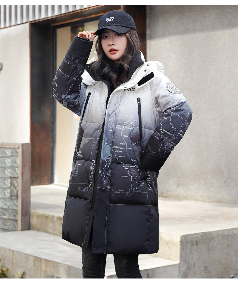 情侣款服中长款男女2021年冬季新款潮经纬渐变色工装外套黑色195