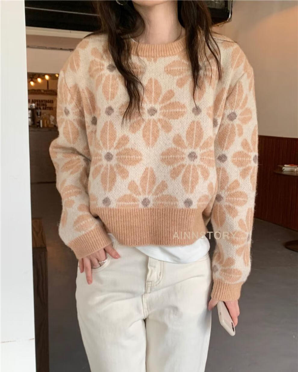 秋冬针织衫羊绒羊毛衫质感港风复古花色毛衣女2021年秋冬chic百搭宽松