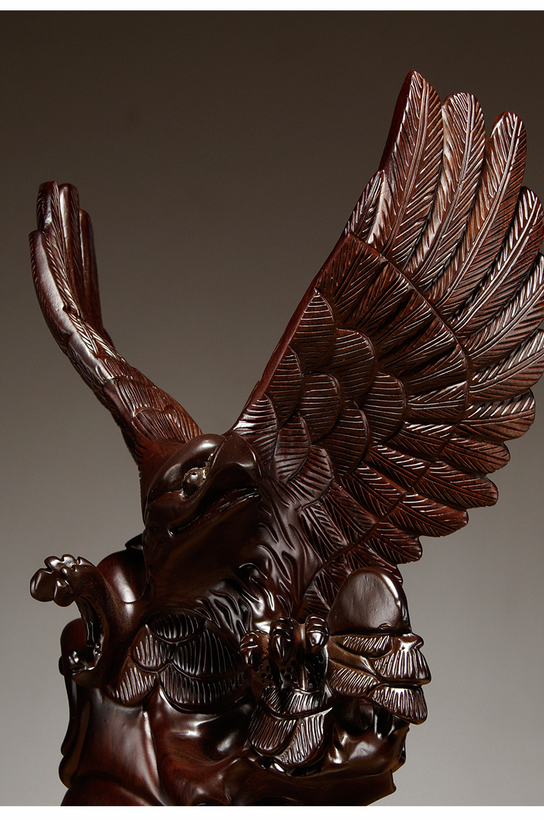 老鹰摆件客厅玄关装饰品雄鹰实木雕刻工艺品商务礼品精雕大展宏图摆件