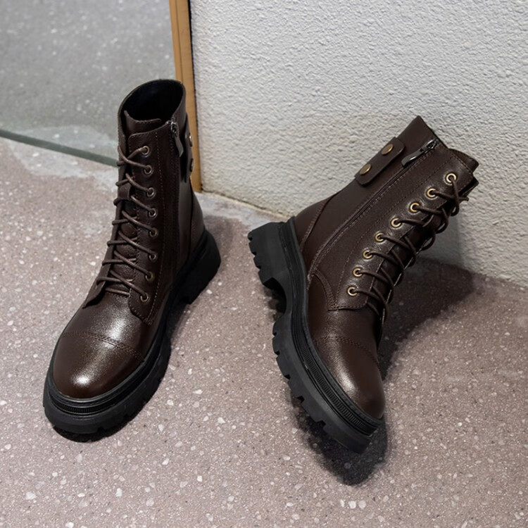 dav berluti轻奢品牌2022年新款女鞋子机车百搭真皮厚底英伦风短靴ins