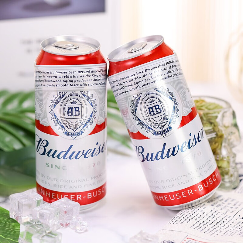 百威啤酒budweiser经典醇正 淡色拉格黄啤酒 整箱装 18罐装红罐【图片