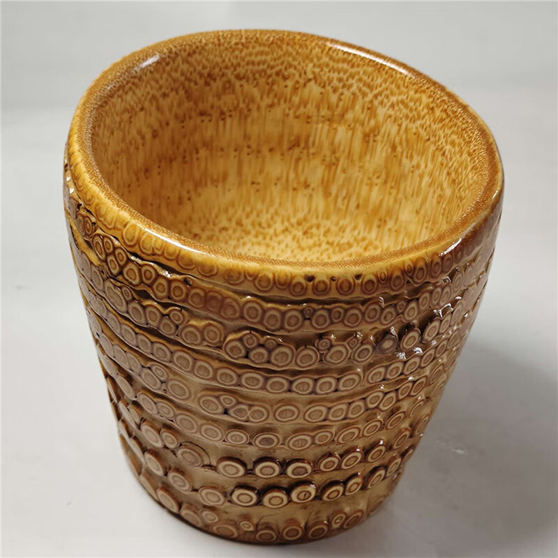 竹根雕金蟾 天然竹根雕刻文玩手捻把玩件打磨满钉笔筒铃铛金蟾壶罐子