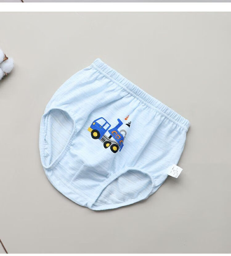 儿童内裤无骨缝合男童三角裤夏季工程车男三角4条装90码身高85cm左右