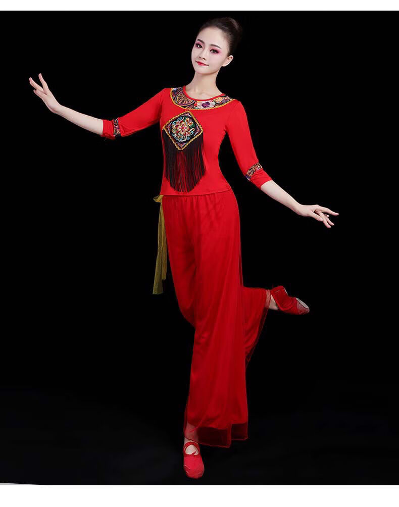 新品民族舞蹈服女装广场舞古典舞蹈服装民族伞舞演出服新款套装中老年