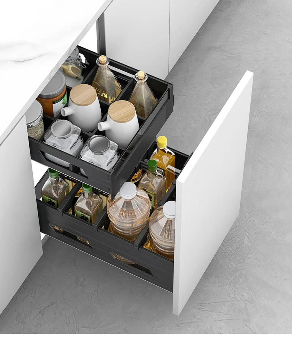 小米mi生态米家调味拉篮厨房橱柜抽屉式开门式双层工具篮全铝调料篮