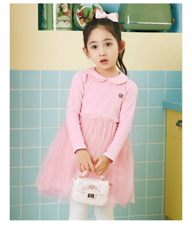 pawinpaw衣恋集团童装卡通小熊童装春季款女童连衣裙拼接纱裙公主风