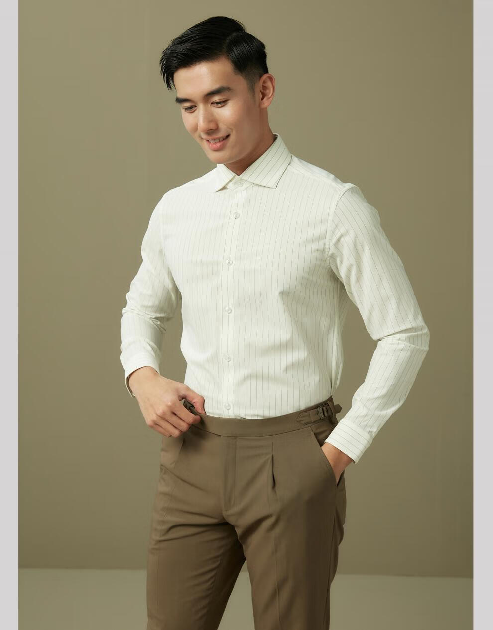 hany长袖白衬衫男条纹意式温莎领商务休闲轻正装男士修身衬衣艾克斯