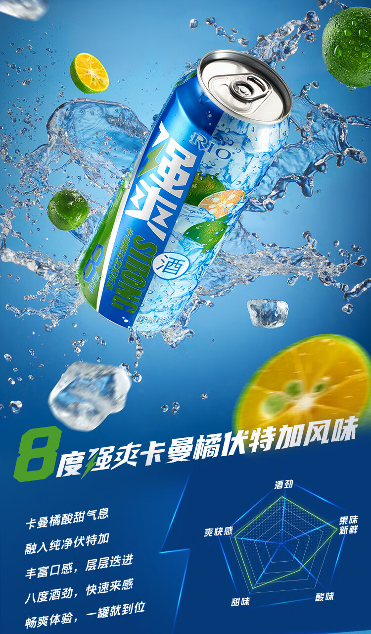 rio锐澳鸡尾酒8度强爽伏特加瓶装苹果500ml大瓶气泡果酒0糖整箱 [葡萄
