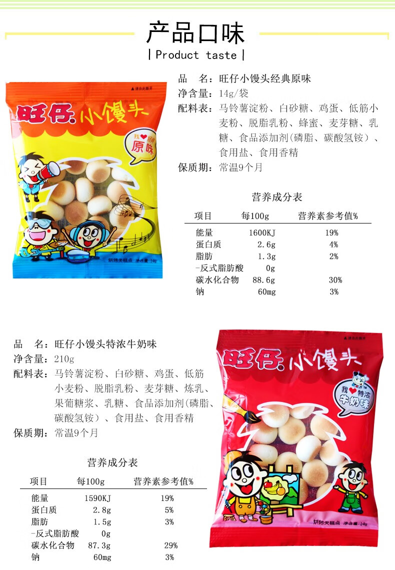 旺仔小馒头14g30袋50袋儿童饼干蛋糕点营养早餐休闲零食独立小包装特