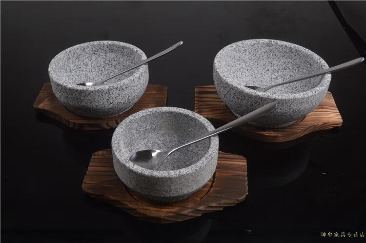 石碗韩国料理石锅拌饭抗裂石锅 韩式餐具天然石锅石头碗 16*7cm包边石