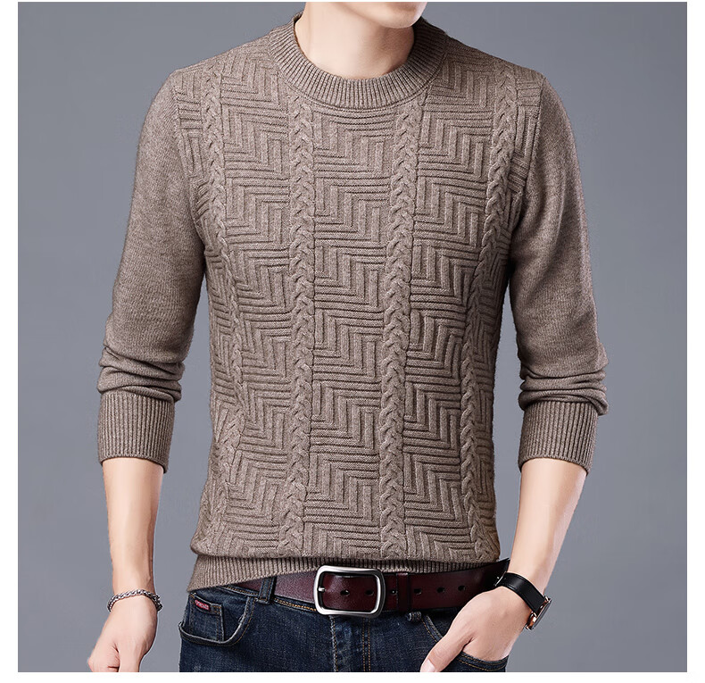 秋冬季款手工编织毛衣成品男士秋冬保暖春毛线衣男粗麻花针织衫菱形粗
