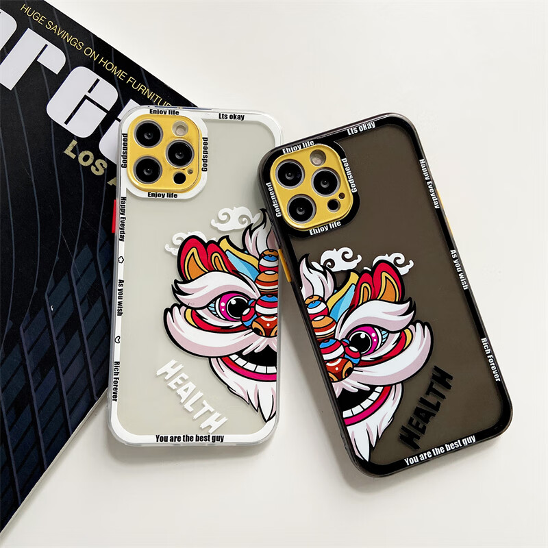 brba适用中国民族风舞狮苹果13手机壳适用iphone11全包软壳苹果1213