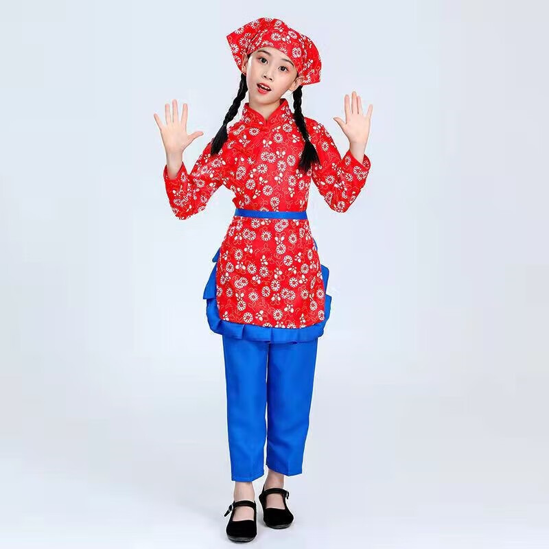 儿童王二小八路jun红jun游击队小英雄雨来农民村姑 女款红花游击队