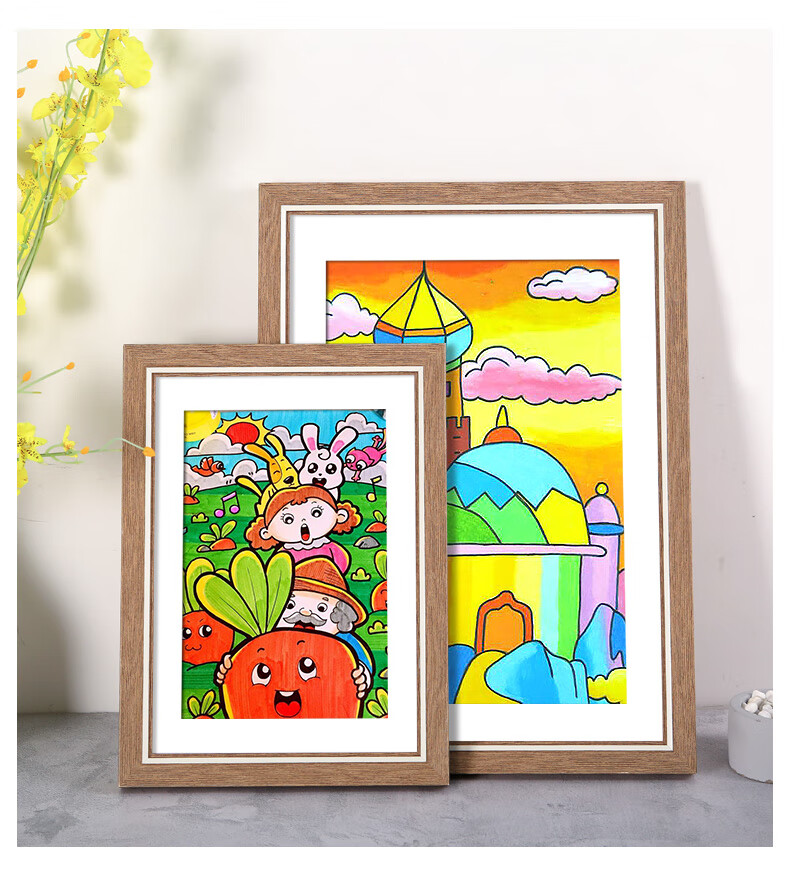 可狄简约儿童画框挂墙装裱4k开8k相框16寸a4纸幼儿园油画棒绘画作业a3