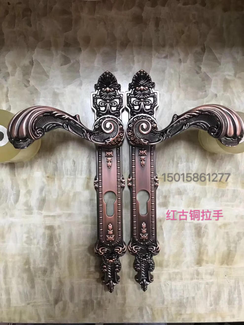 铁门锁庭院大门锁把手锁简约现代铁艺门锁围墙门通用锁欧式红古铜 红