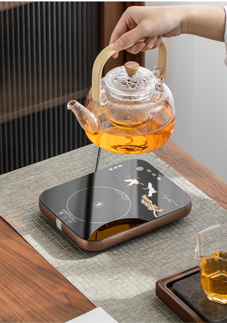 煮茶器小型薄款烧水炉子可搭配玻璃煮茶壶功夫茶具云中仙鹤智能电陶炉