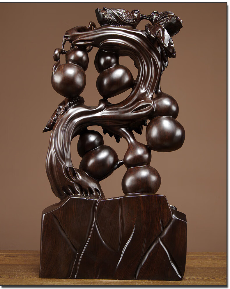 葫芦摆件实木雕刻五福临门家居客厅寓意装饰工艺品精雕五福临门高30cm