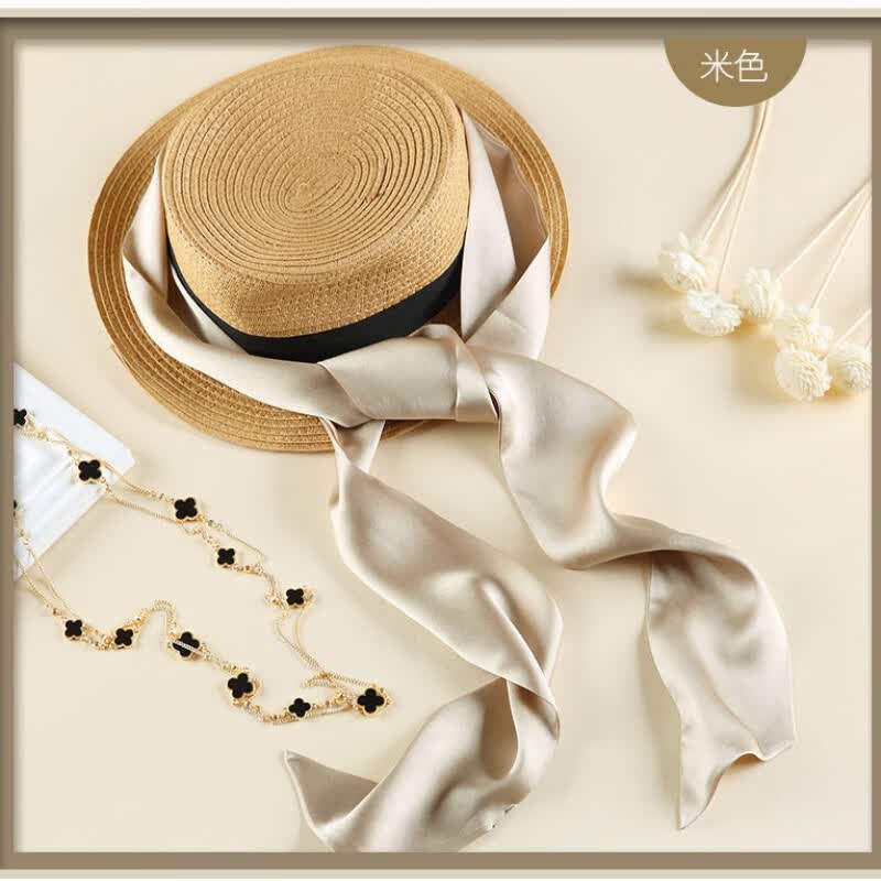 屿汐新品丝绸腰带仿春夏新品细窄长条丝巾小丝带飘带腰带百搭纯色黑色