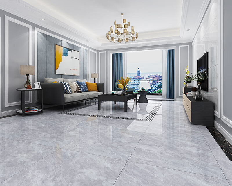 灰色全抛釉瓷砖800x800客厅新款通体大理石地板砖走廊墙砖玻化砖拿铁
