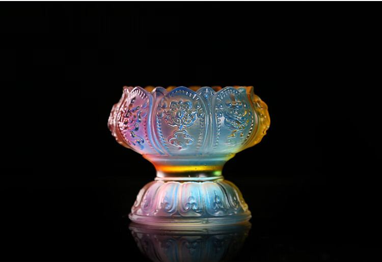 莲花供杯佛前供水杯净水杯圣水杯家用摆件小号七彩琉璃杯可供水供灯