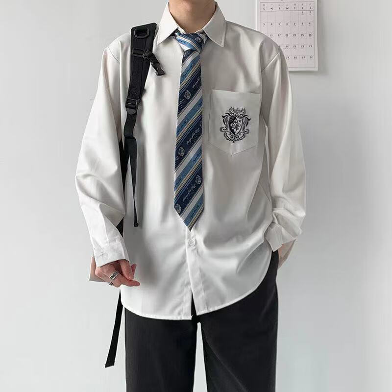 2022新款男装jkdk制服男学院风白衬衫男长袖韩版学生潮流宽松ins情侣