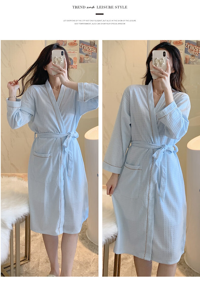 睡袍情侣浴袍女夏天酒店浴衣情侣女士睡袍美容院吸水速干春秋冰丝睡衣