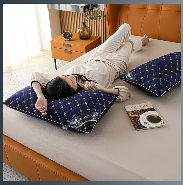 希尔顿酒店款枕芯一对装家用成人枕眠高回弹羽丝绒软枕头满天星单边