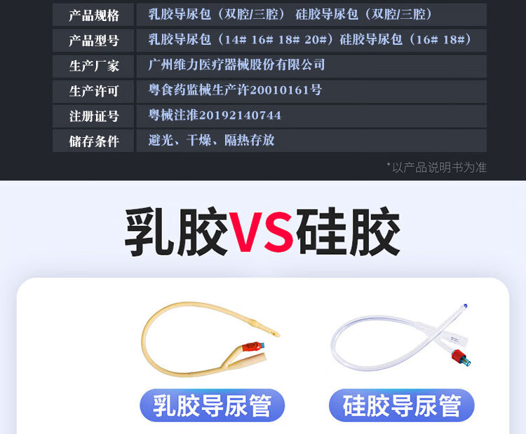维力导尿包医用一次性使用双腔硅胶乳胶导尿管男女用接尿尿袋乳胶双腔