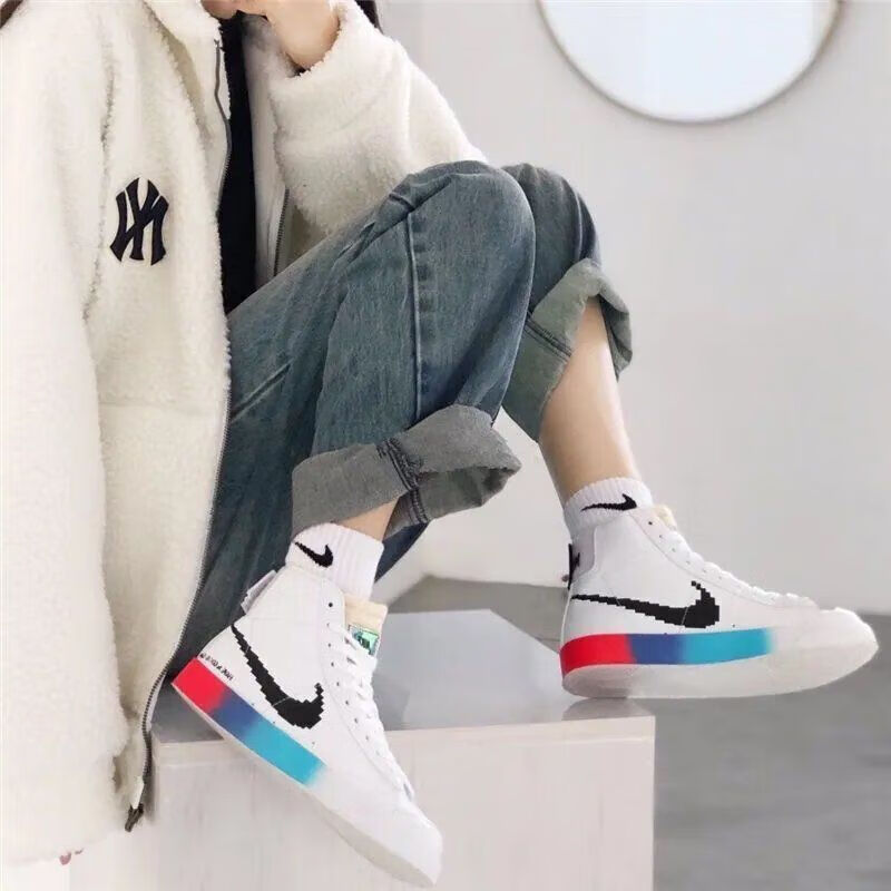 aj空军一号电玩像素高帮板鞋男鞋开拓者ins情侣街拍复古运动鞋 高帮