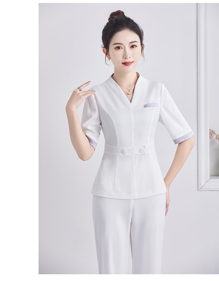 美容师工作服女新款秋冬时尚养生会所技师服足疗足浴气质套装白短袖套