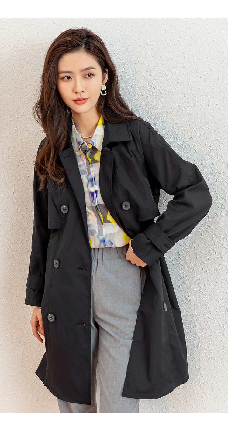 熙然2022春装新款时尚英伦风通勤经典双排扣风衣女中长款外套腰带蔷薇