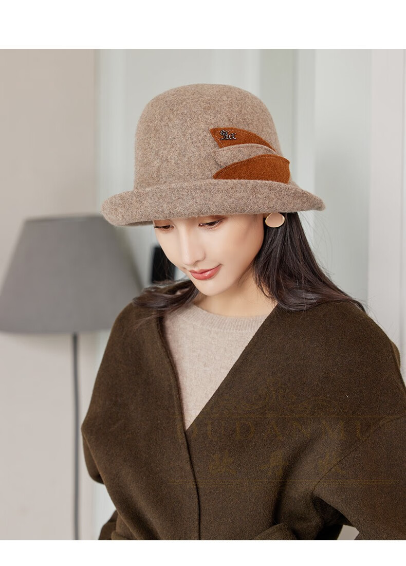 欧丹牧品牌羊毛帽女冬季甜美保暖防风盆帽时尚好看渔夫帽出街毛呢帽