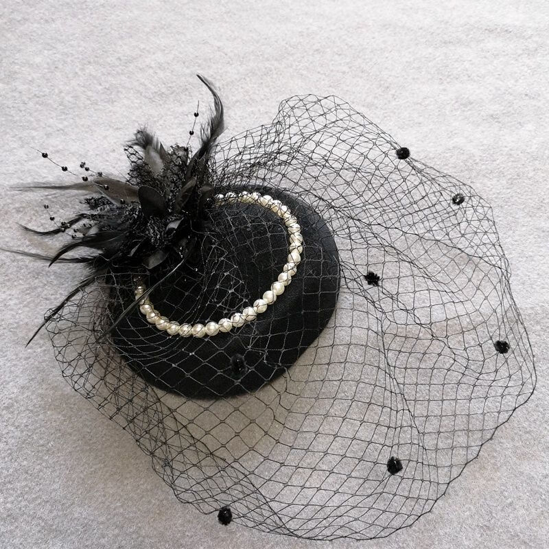 盼蔷新品礼帽儿童演出网纱帽名媛旗袍配饰民国风面纱小礼帽女儿童走秀