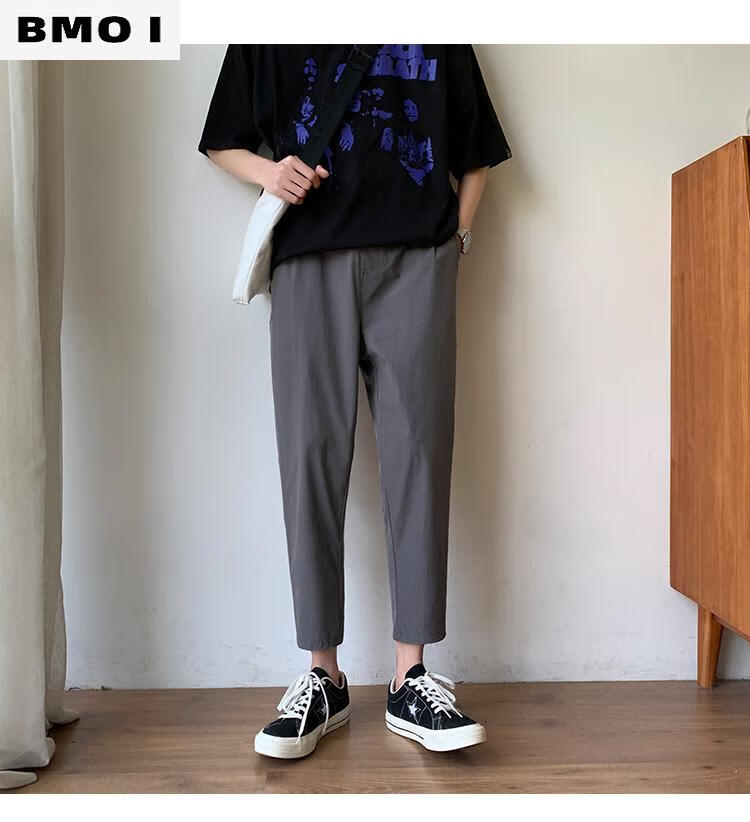 高端品牌夏天fashion休闲裤裤子男夏季薄款韩版潮流ins九分裤小脚宽松