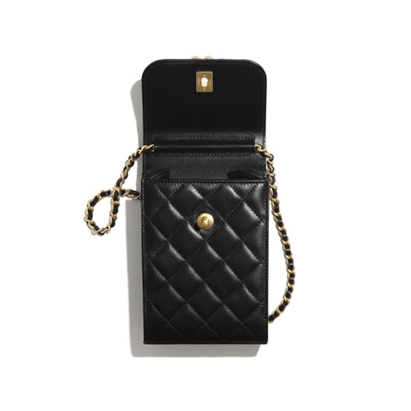 chanel/香奈儿女包金属珍珠手柄 经典羊皮方盒子手机包 单肩包 斜挎包