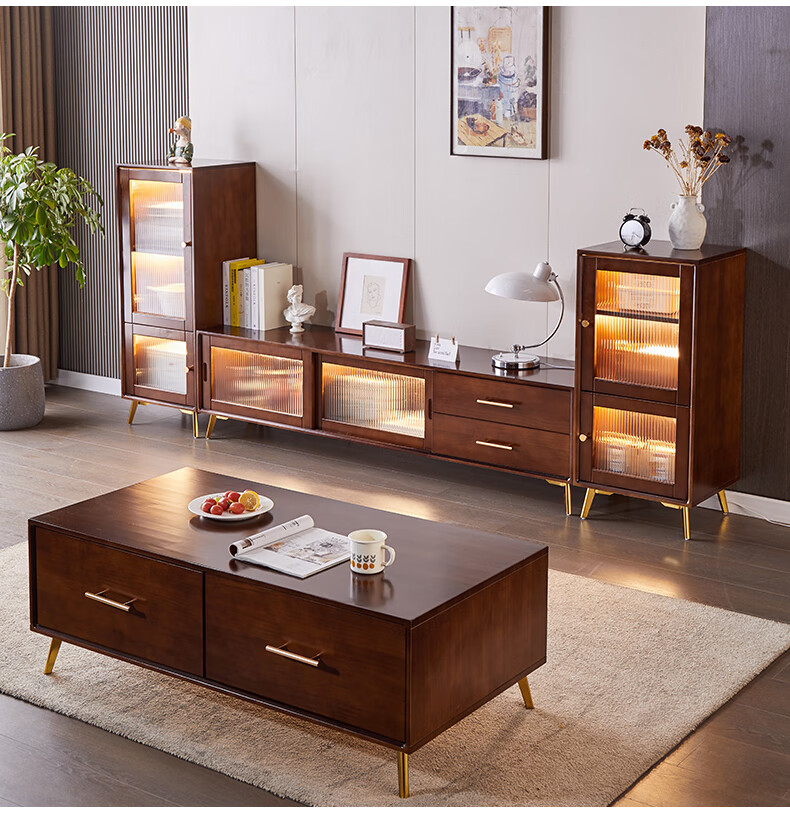 电视柜边柜立柜实木酒柜客厅靠墙电视边柜落地展示柜轻奢玻璃门家用