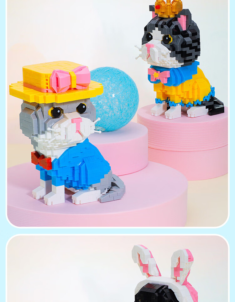 宠物猫咪积木拼装立体拼图乐趣组装非高难度成人微型小颗粒拼插男女孩