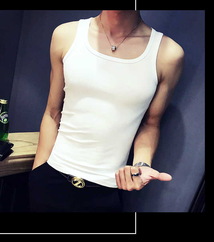 新品吊带背心男两根筋背心男潮牌ins外穿潮流个性吊带二道红背心男本