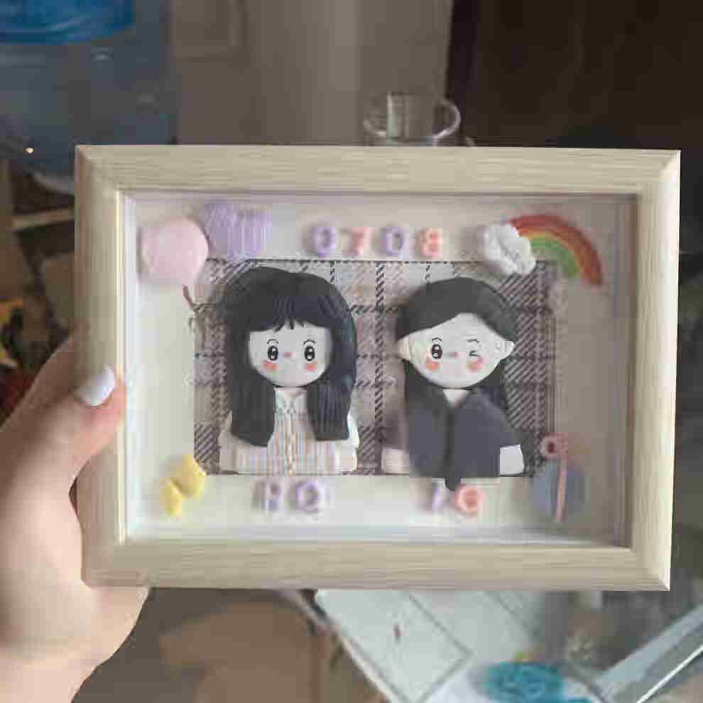 粘土软陶画框 定制粘土画框定制软陶黏土人偶相框立体人物创意情侣