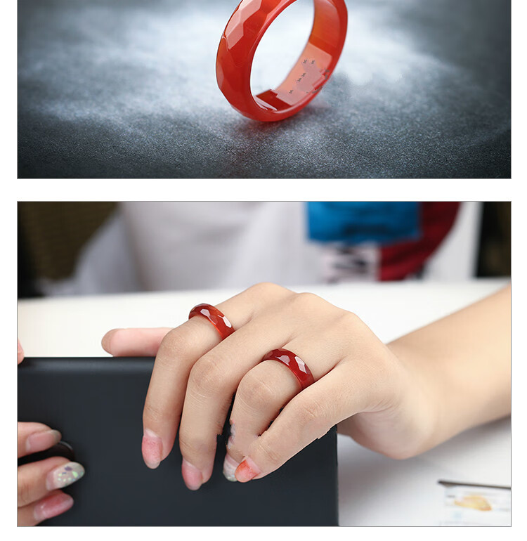 美思迪(meisidi)红玉玉石男女款戒指 本命年玛瑙红色细条尾戒石头水晶