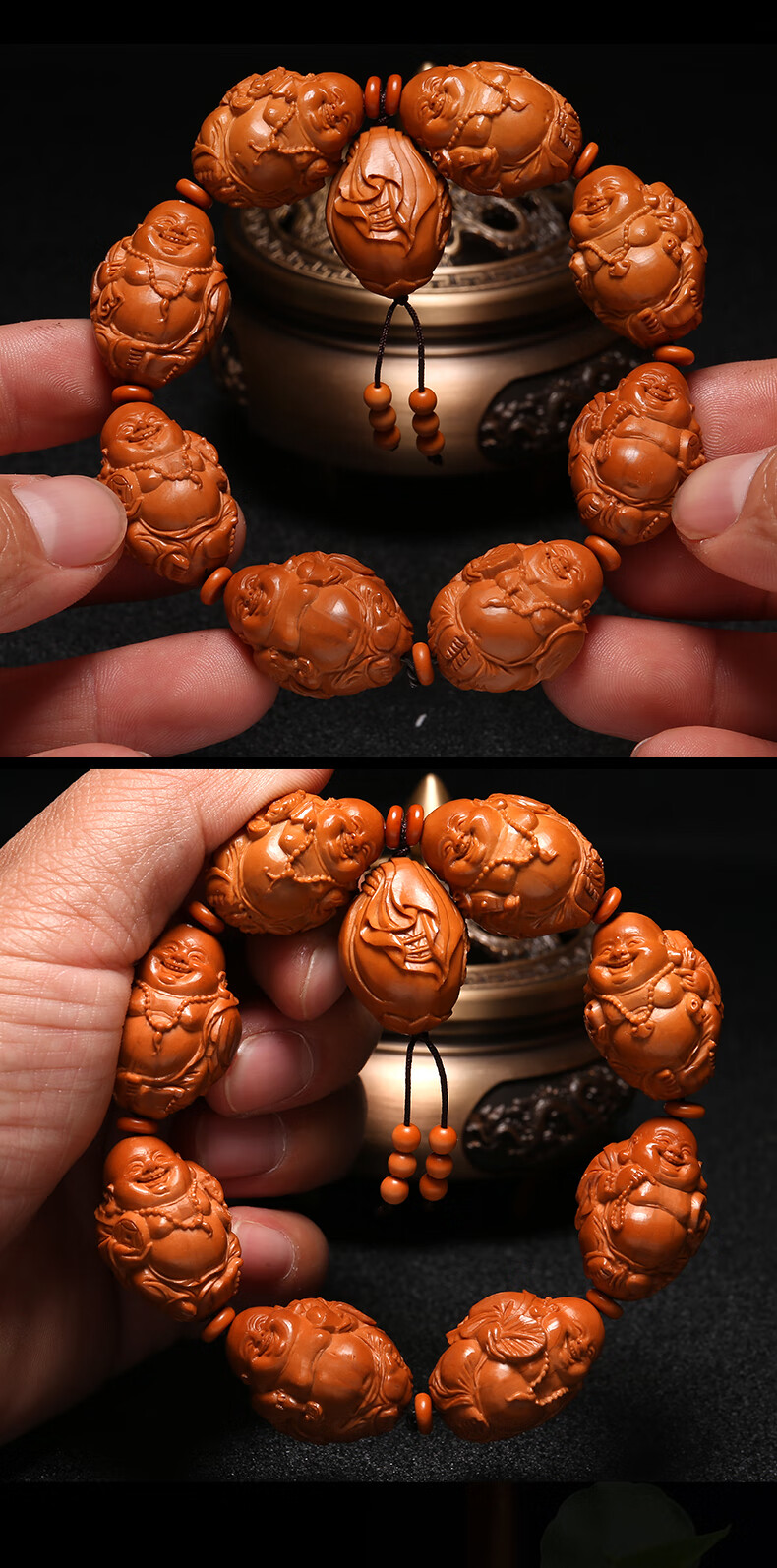 橄榄核八宝弥勒佛大籽手串苏工手工雕刻核雕文玩把件手链男女饰品手工