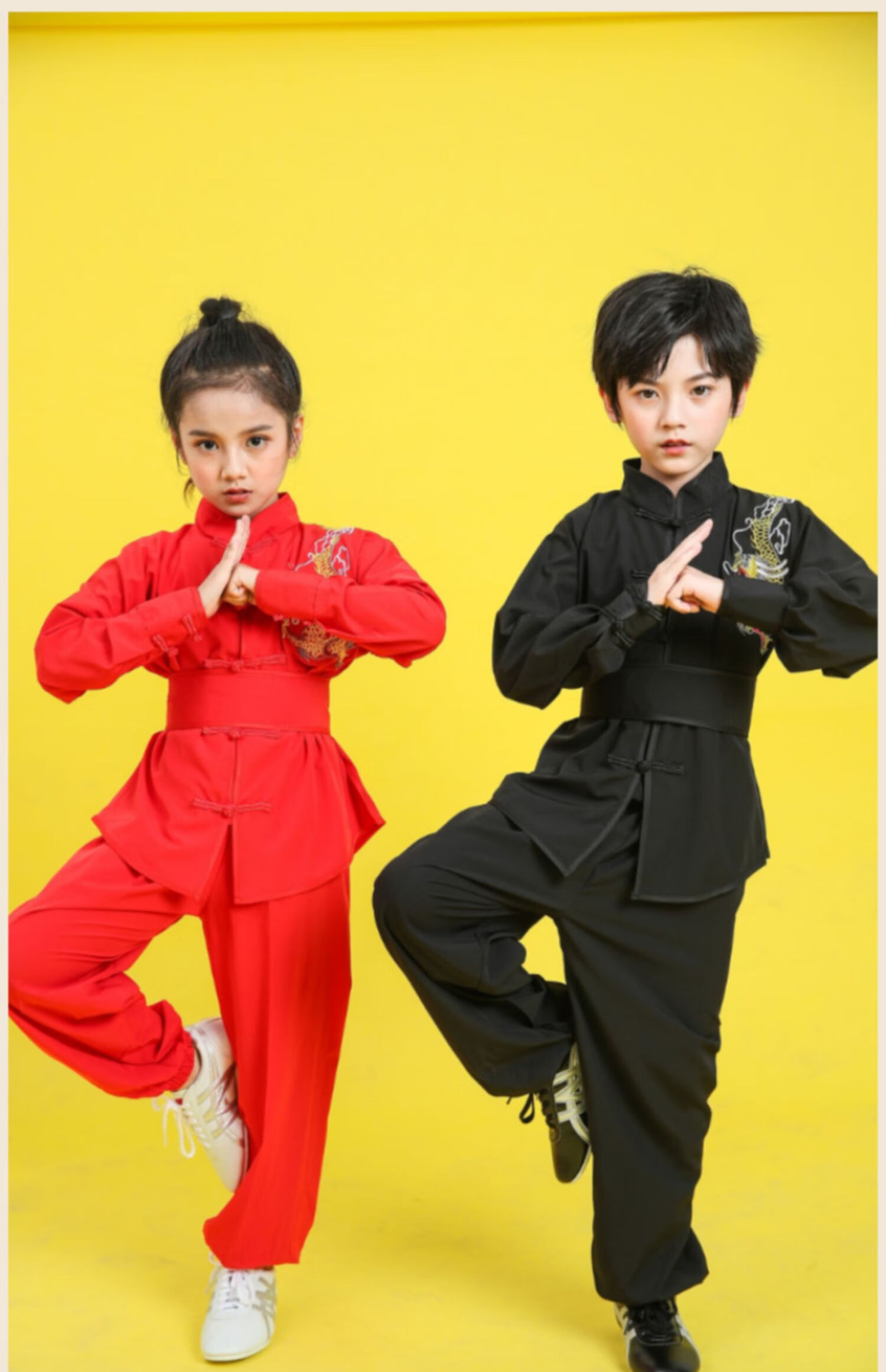 儿童武术服练功服男女童功夫演出服长袖武术衣服套装太极服中国风黑色