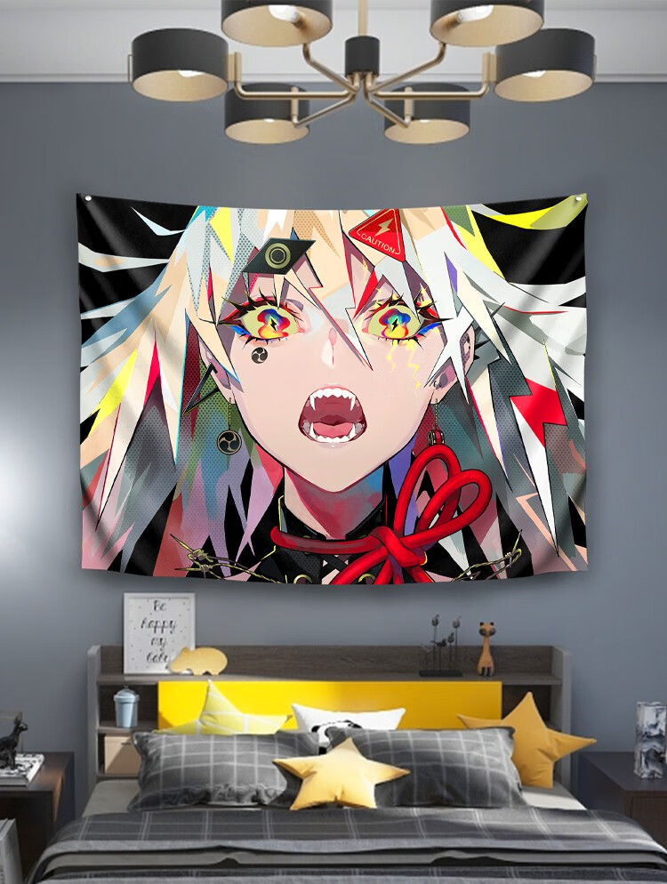 新品挂毯背景布动漫二次元挂布初音装饰布ins卡通墙饰壁画宅男乳白色