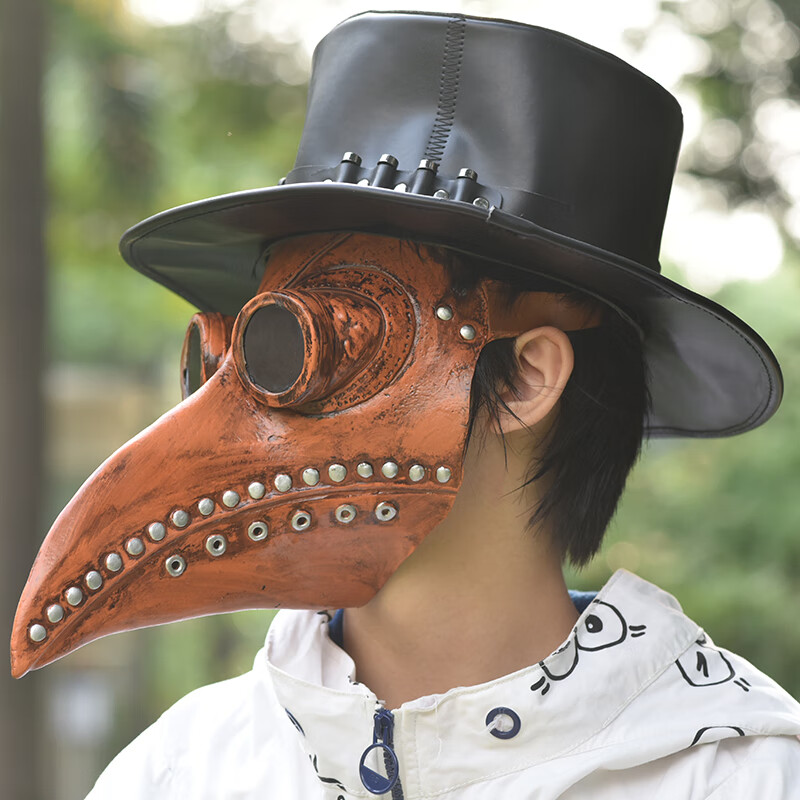 鸟嘴面具瘟疫面具瘟疫乌鸦长鸟嘴蒸汽朋克中世纪cos面具头套 银灰色