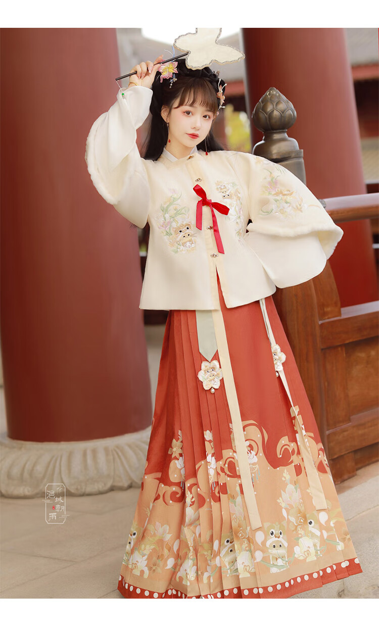 春夏必备 马面裙原创汉服女冬季明制马面裙古装中国风加绒加厚方领短