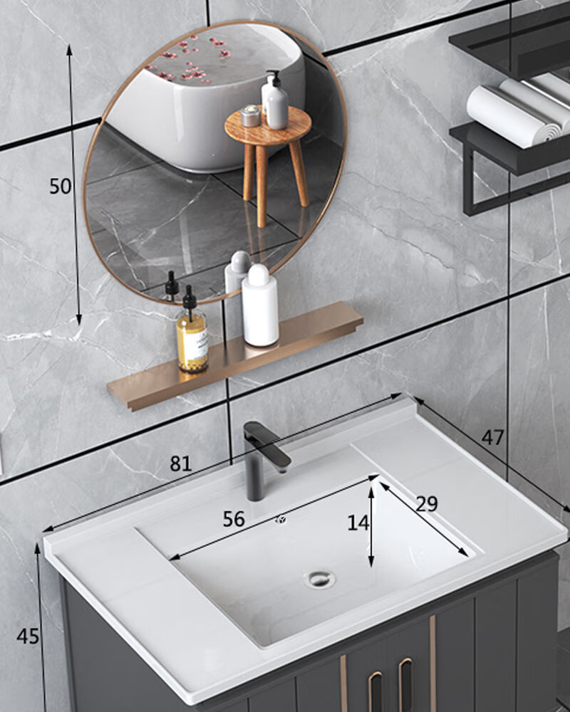 太空铝浴室柜洗手台盆陶瓷岩板一体挂洗漱台卫生间洗脸盆柜组合白金白