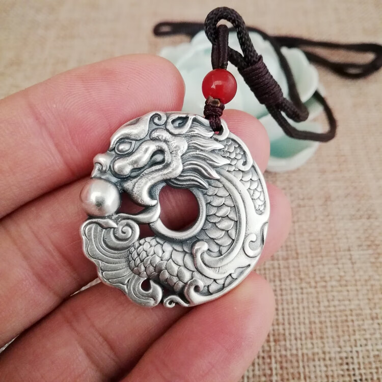 梦至尊梦鱼化龙吊坠平安扣挂坠999足银复古龙纹龙门个性祈福吊坠鱼
